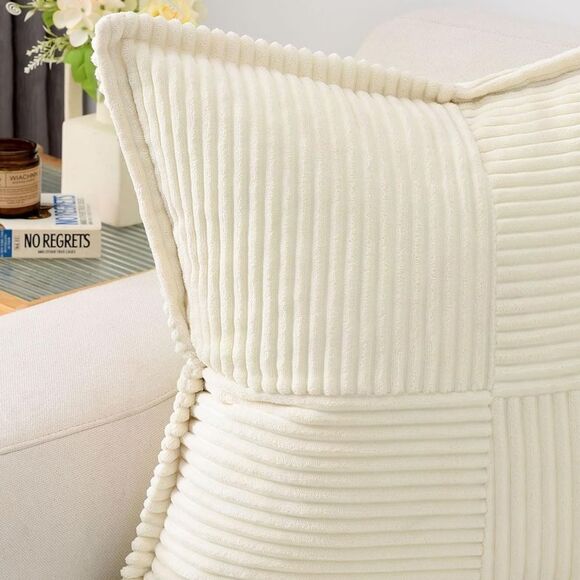Throw Pillow Covers 14x14 Inch Set of 2,Soft Solid Corduroy Striped/Wide - Picture 3 of 4